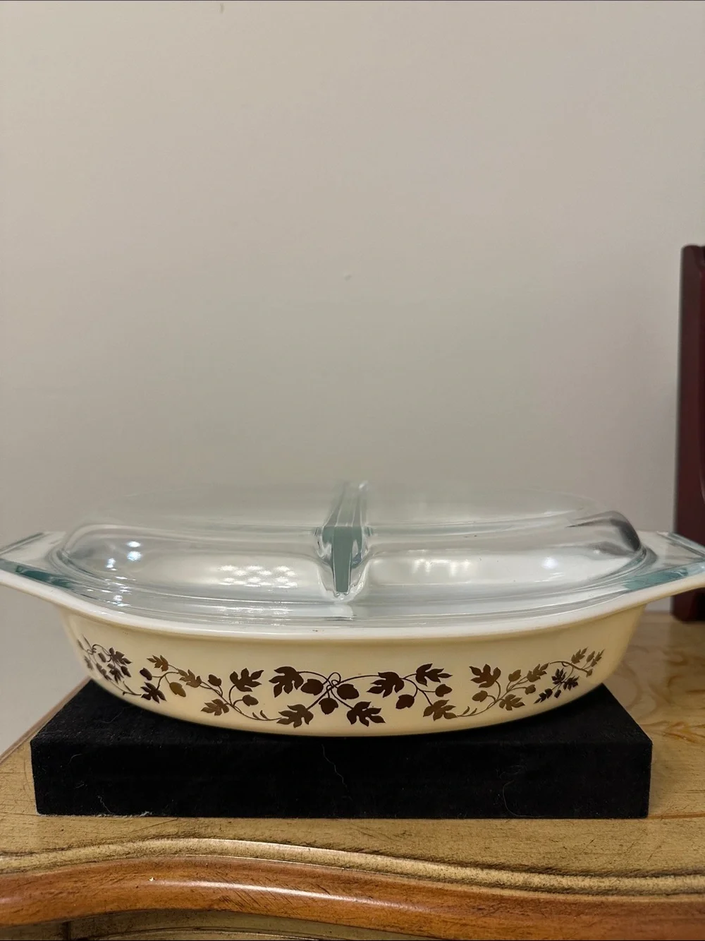 Pyrex 1960’s Golden Acorn Divided Casserole Dish with Lid